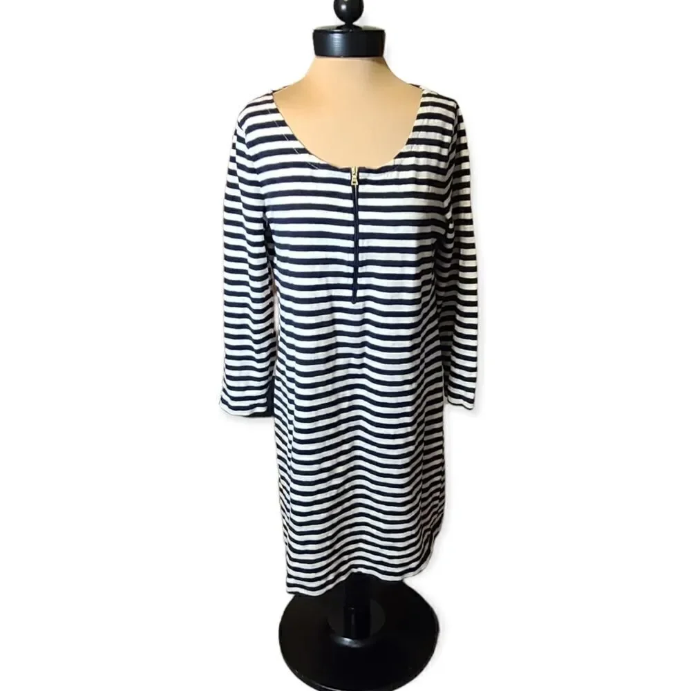 J. Crew Black White Striped Casual Dress Size Large